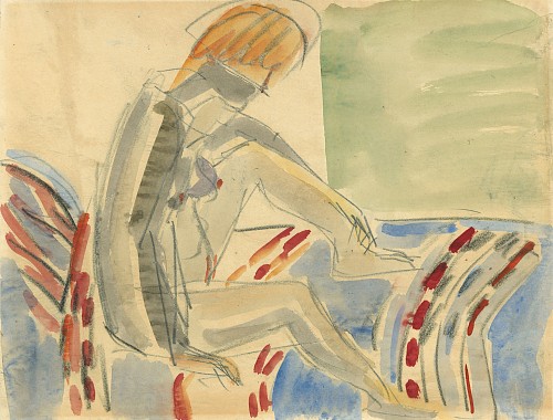 Ernst Ludwig Kirchner |Nach dem Bad, um 1927 |Aquarell, Bleistift auf Papier, 25,4 x 33 cm| Ref. 1/AL