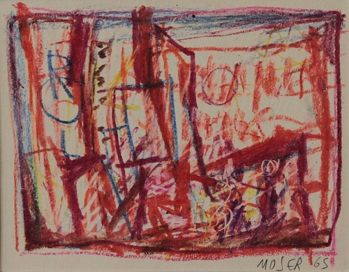Wilfrid Moser | En ville (R), 1965 | Oelkreide auf Papier, 21 x 25,5 cm | Ref. STWM/4359