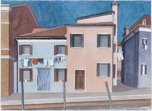 Andreas His|Burano, hellblaues und hellrotes Haus, 2006|Aquarell auf Papier, 30 x 40 cm|Ref. 820