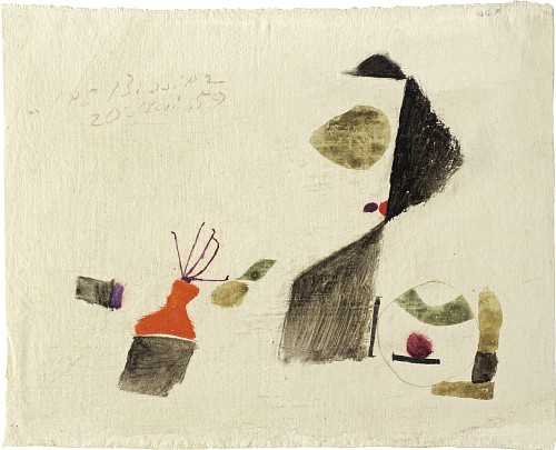 Julius Bissier|20.Mai 59, 1959|Caseintempera auf selbstgrundierter Baumwolle, 20 x 25 cm|Ref. 76/AB