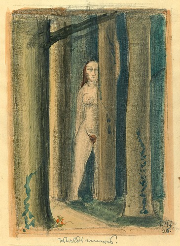 Akt im Wald, 1926|Mischtechnik auf Papier|21 x 15 cm|Ref. U. 656