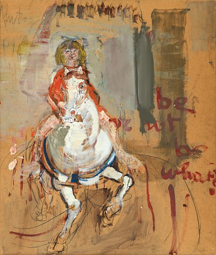 Nadia auf dem Schaukelpferd, um 1970|Oel und Kohle auf Pavatexplatte, doubliert|115 x 96 cm| Ref.6/AT