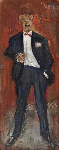 Porträt Hans Theler, 1963|Oel und Kohle auf ungrundierter Jute, doubliert|218 x 86,5 cm|Ref. 7/AT