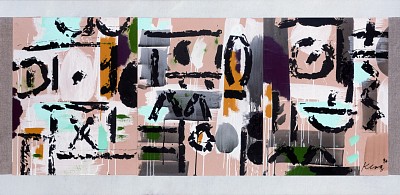 Bis mich nichts mehr stört, 1996 |Gesso, Tusche, Acryl, Oelfarbe auf beigem Ingrespapier auf Leinwand |80 x 165 cm |Ref. 96/49