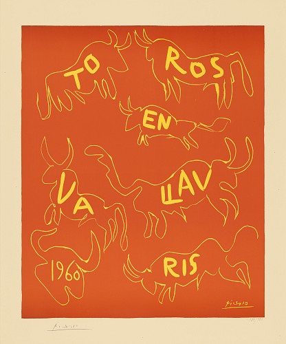 Pablo Picasso| Toros en Vallauris, 1960,| Farbiger Linolschnitt auf Archespapier |Auflage 185 Exemplare Ex. 139/185 |63,5 x 52,7 cm| Ref. 1/MB 