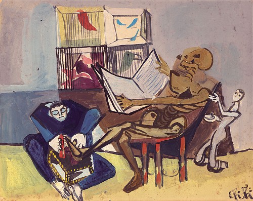 Charles Hindenlang | Fasnacht und der Tod, um 1958| Pastell auf Malkarton, 34 x 42,5 cm LM| Ref. 9/EK