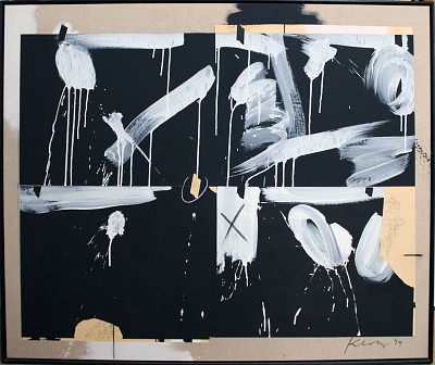 In der Milchsuppe, 1994 | Gesso auf schwarzem Ingrespapier auf Leinwand | 120 x 140 cm | Ref. 94/15