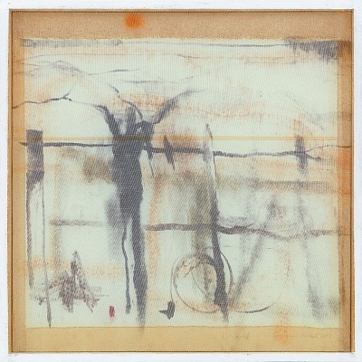 Paesaggio, 2016| Staub, Papier, Gaze auf Leinwand  |  85 x 85 cm |  Ref. 1857
