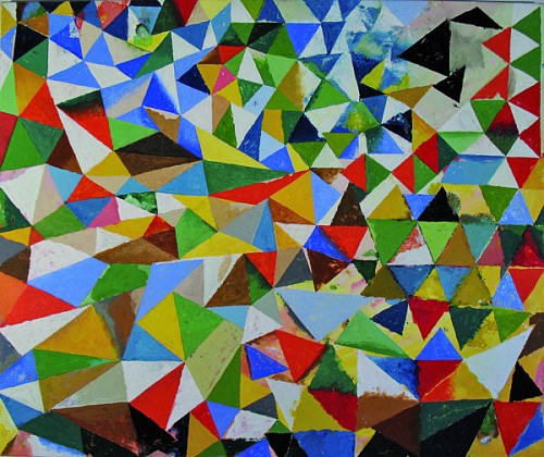 Giuliano Collina | La tovaglia a triangoli, senza fondo, 2012 | Smalto, olio su tela, 100 x 120 cm