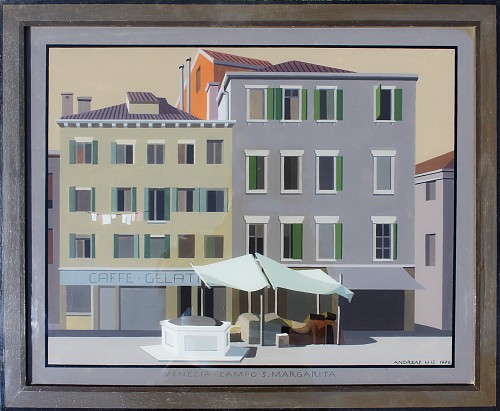 Andreas His (1928-2011) | Venezia, Campo S. Margarita, 1976 | Hinterglasmalerei | 46,5 x 56,5 cm | 2/AC