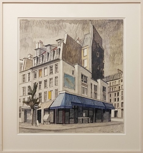 Andreas His (1928-2011) | Paris, rue du Faubourg Saint-Martin/rue Louis Blanc, 1998 | Oelskizze auf Papier | 46,5 x 42,5 cm | Z1998.2