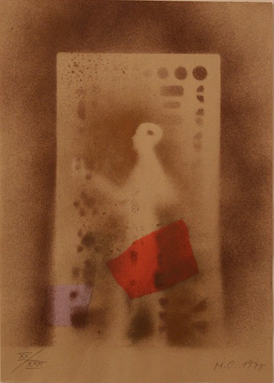 Mann, nach links gehend, 1978 | Unikat, aufgeklebtes Papier, Schablone, Spray | 30 x 21 cm | U. 375