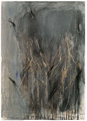Rolf Iseli| Platons Höhle gekratzt, 2005| Erde, Dornen, Kohle, Gouache auf Papier, 70 x 50 cm|Ref. 189/RI